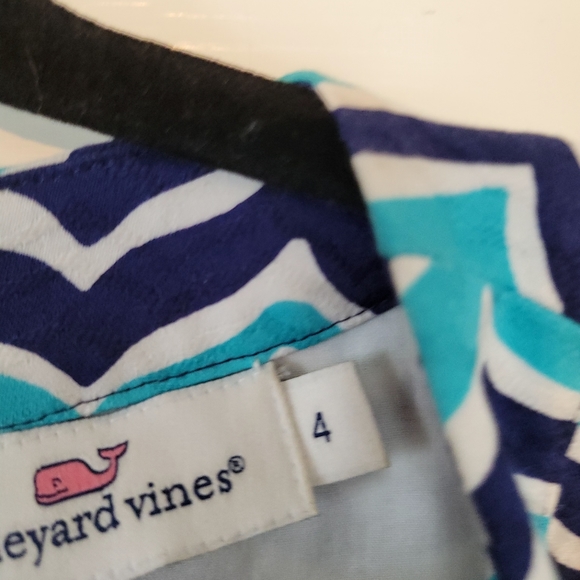 VINEYARD VINES BLUE/TEAL Chevron Whale’s Tail Print Fit & Flare Short Dress sz 4 - Picture 4 of 6
